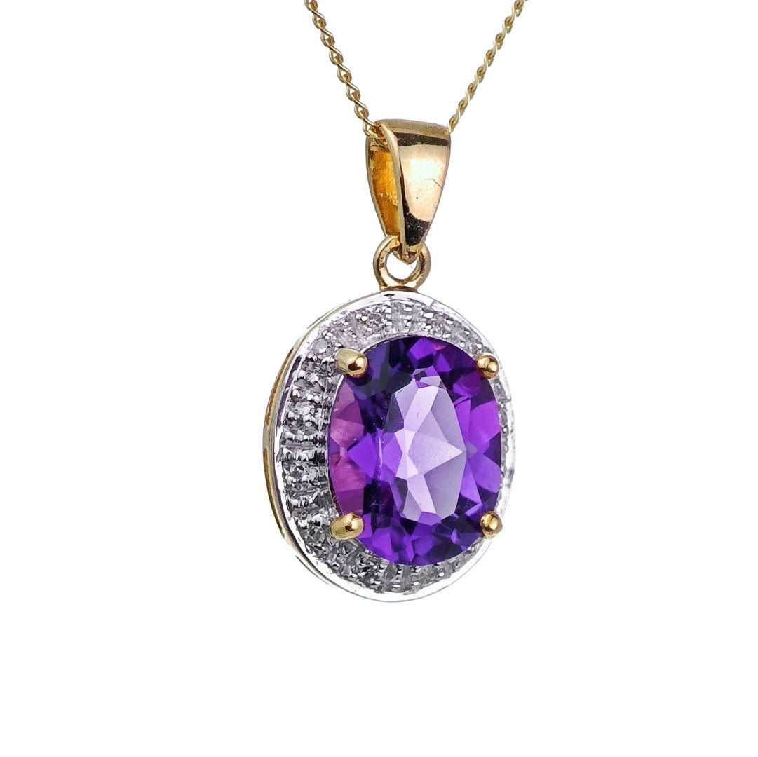 9ct Amethyst Necklace Yellow Gold 2.1ct Purple Oval Natural Gemstone