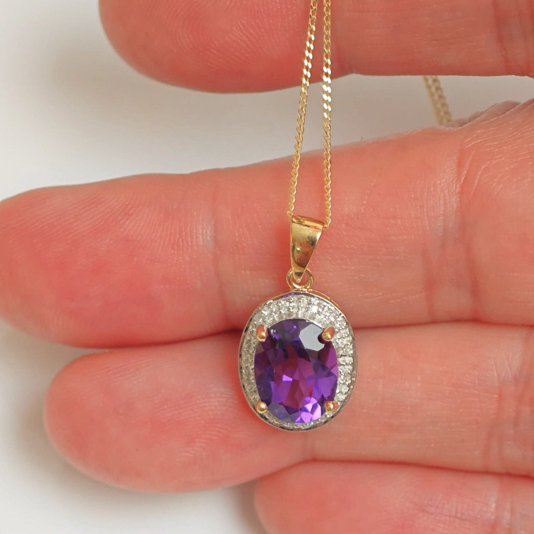 9ct Amethyst Necklace Yellow Gold 2.1ct Purple Oval Natural Gemstone