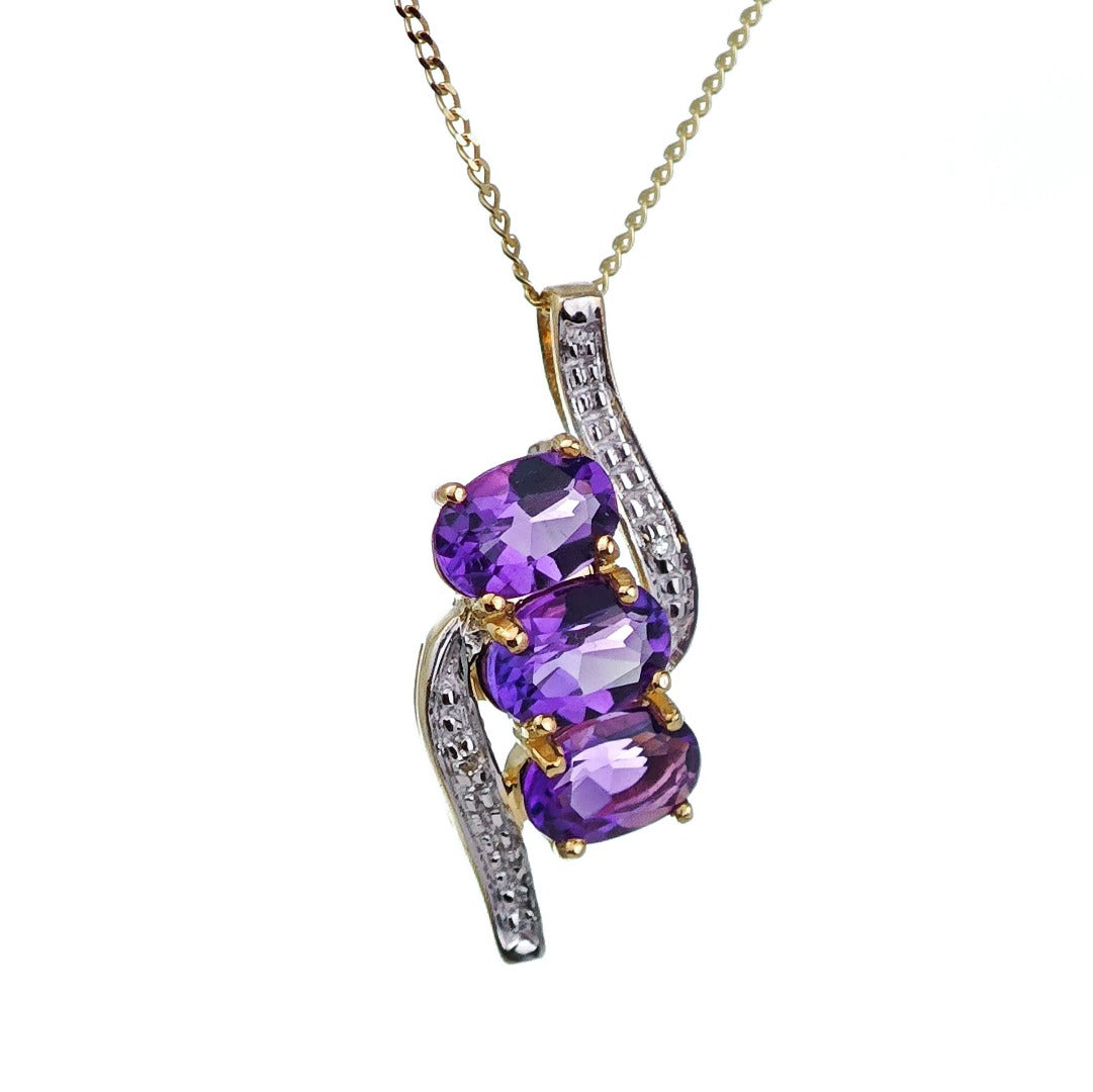 9ct Amethyst Necklace Yellow Gold 1.08ct Purple Oval Natural Gemstone