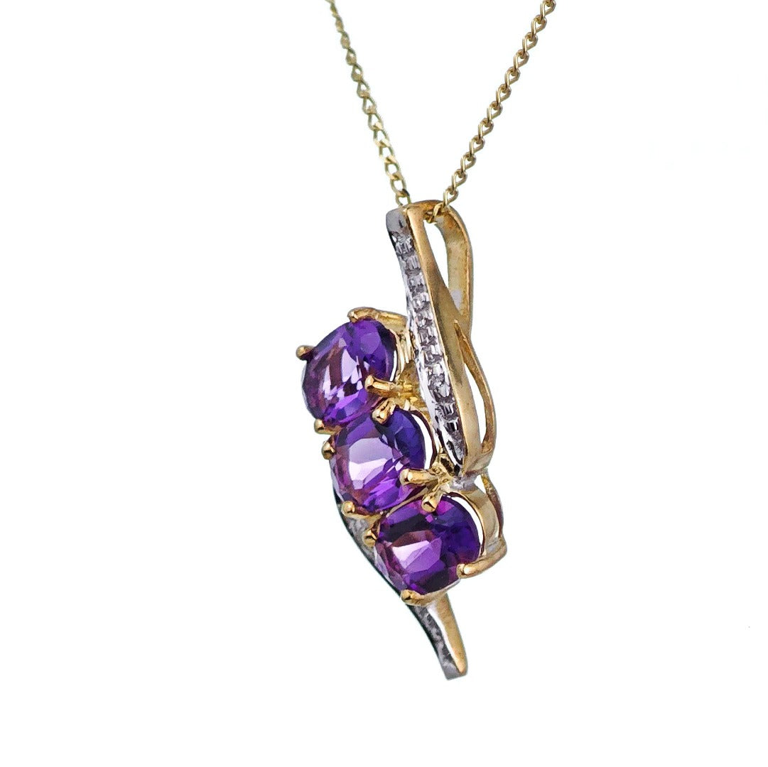 9ct Amethyst Necklace Yellow Gold 1.08ct Purple Oval Natural Gemstone