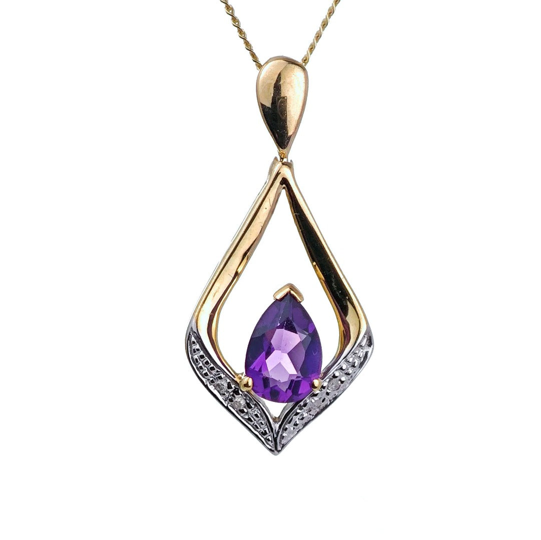 9ct Amethyst Necklace Yellow Gold 0.59ct Purple Pear Natural Gemstone