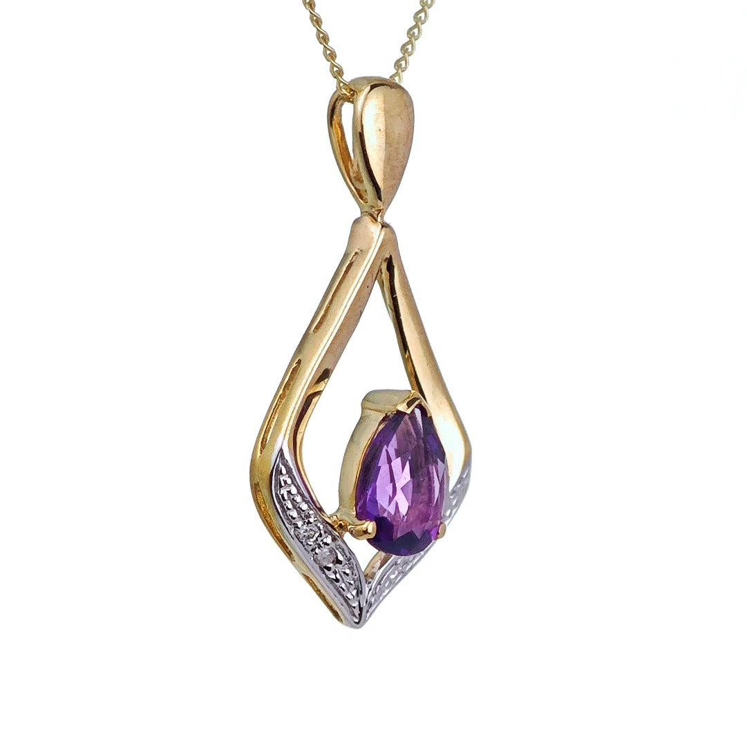 9ct Amethyst Necklace Yellow Gold 0.59ct Purple Pear Natural Gemstone