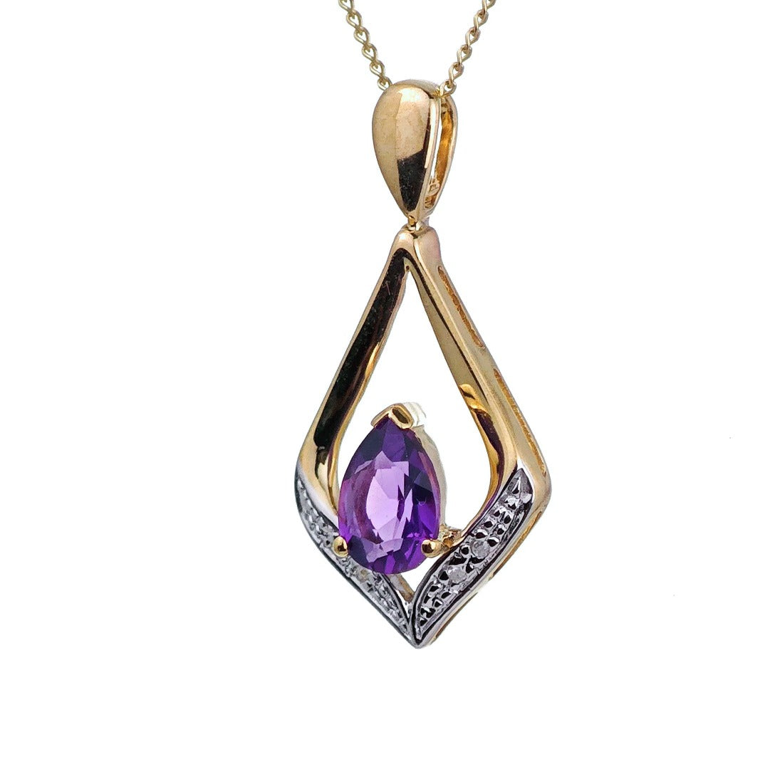 9ct Amethyst Necklace Yellow Gold 0.59ct Purple Pear Natural Gemstone