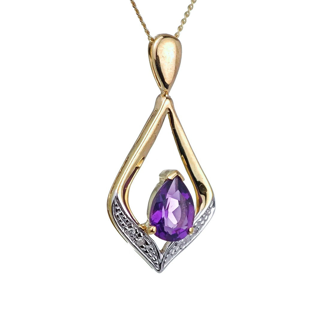 9ct Amethyst Necklace Yellow Gold 0.59ct Purple Pear Natural Gemstone