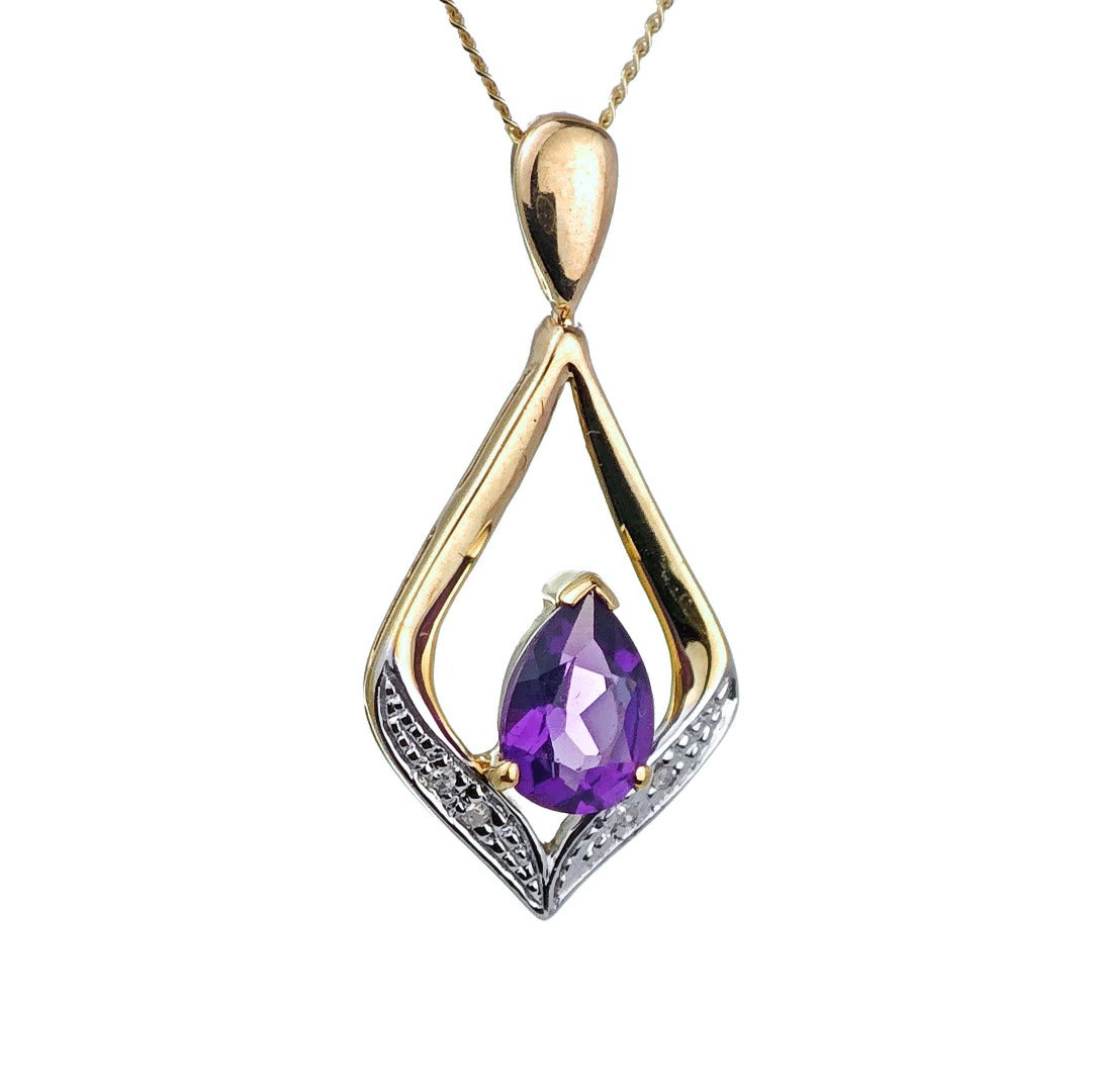 9ct Amethyst Necklace Yellow Gold 0.59ct Purple Pear Natural Gemstone