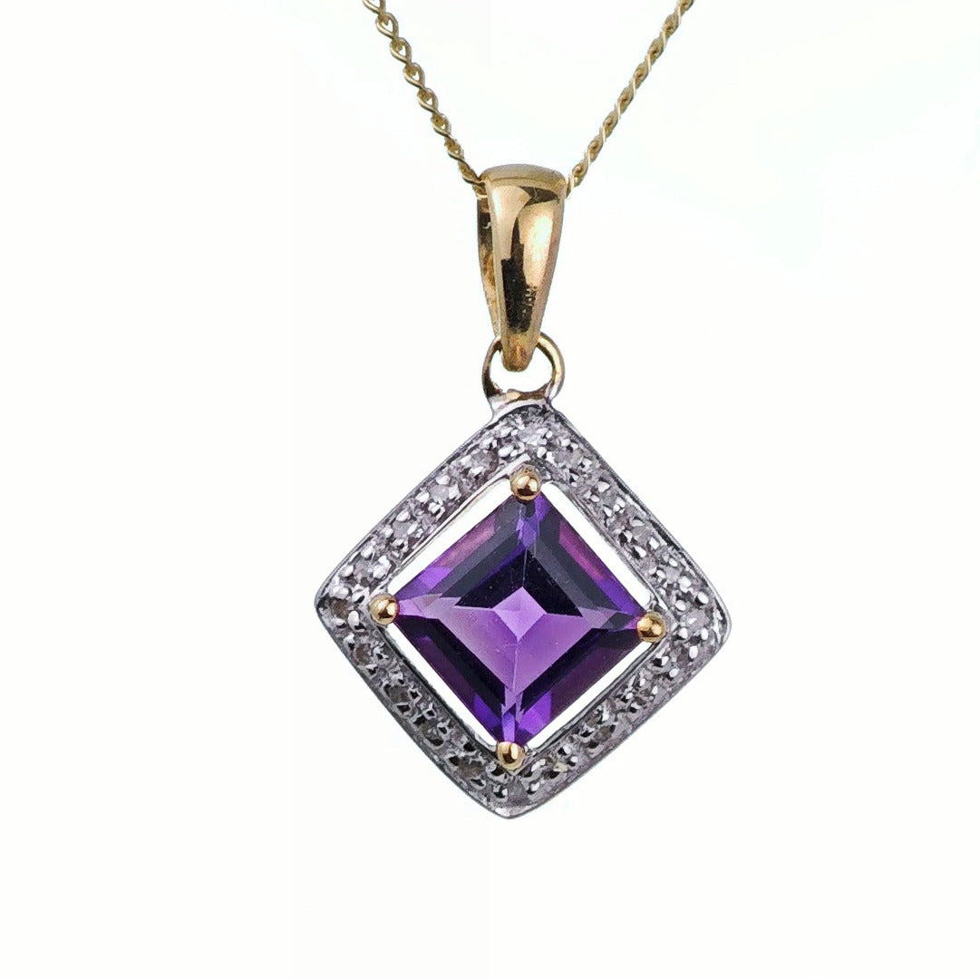 9ct Amethyst Necklace Yellow Gold 2ct Purple Cushion Natural Gemstone