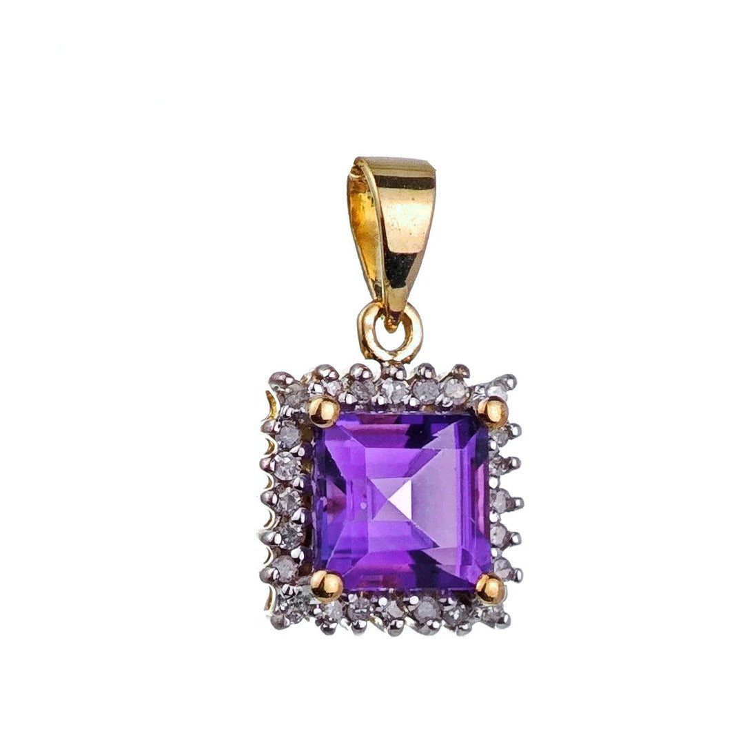 9ct Amethyst Necklace Yellow Gold 1ct Purple Square Natural Gemstone