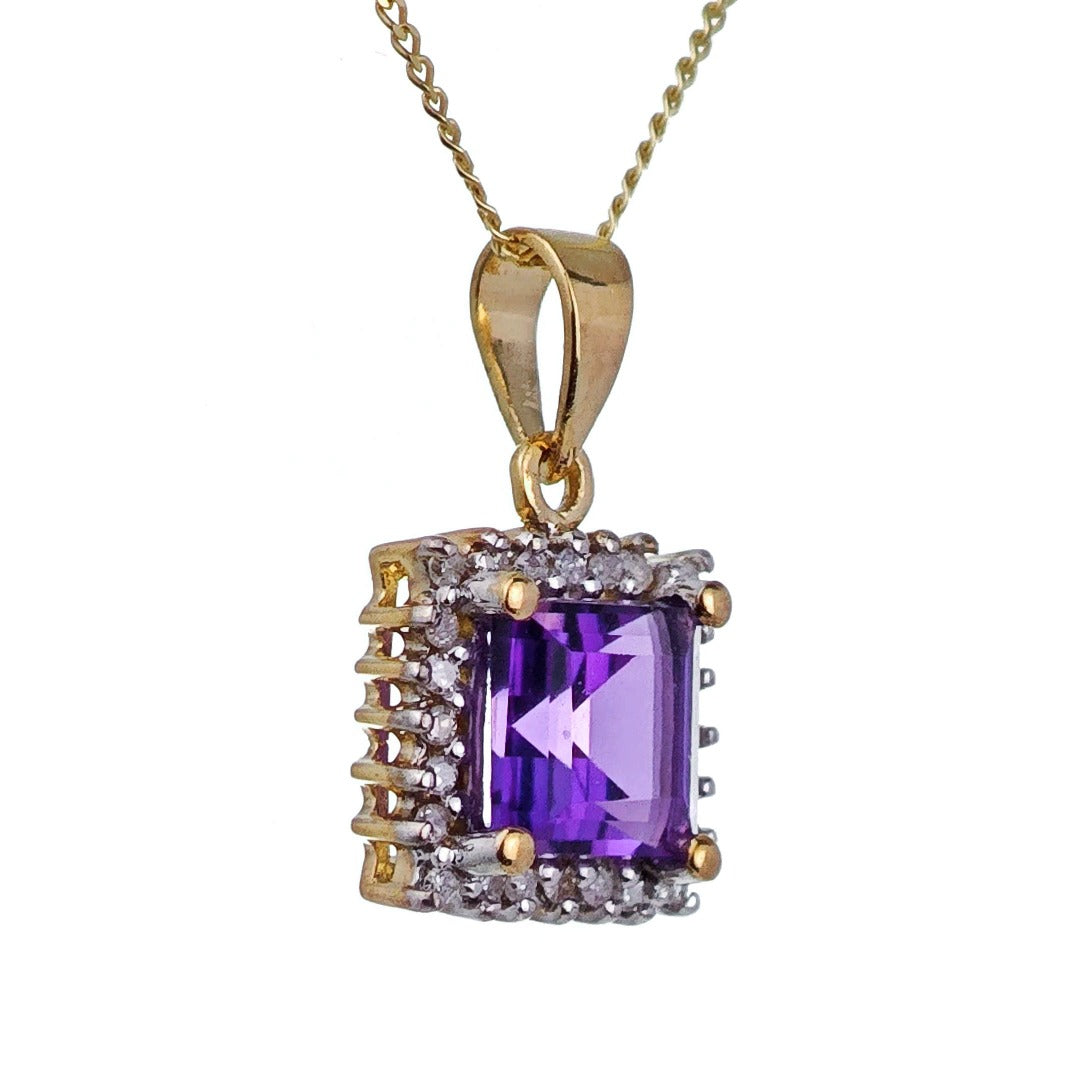 9ct Amethyst Necklace Yellow Gold 1ct Purple Square Natural Gemstone