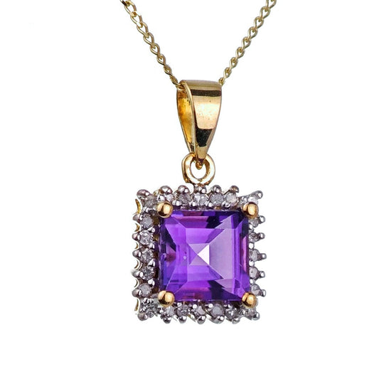 9ct Amethyst Necklace Yellow Gold 1ct Purple Square Natural Gemstone