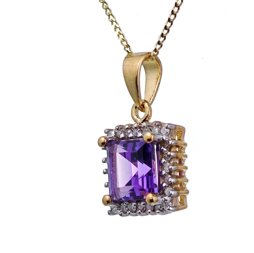 9ct Amethyst Necklace Yellow Gold 1ct Purple Square Natural Gemstone