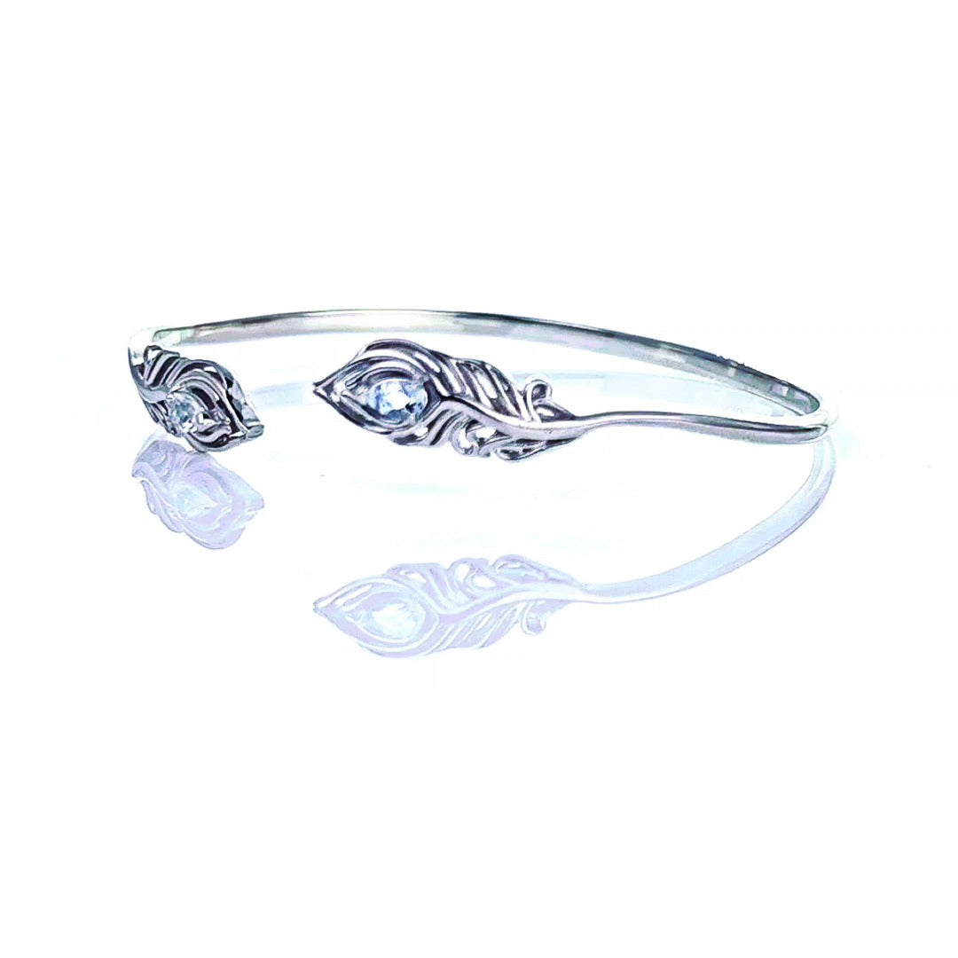 Aquamarine Bangle Sterling Silver Natural Blue Gemstones Peacock Feather Hallmark