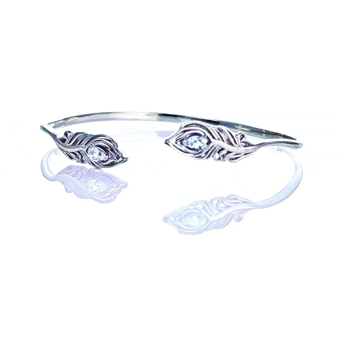 Aquamarine Bangle Sterling Silver Natural Blue Gemstones Peacock Feather Hallmark