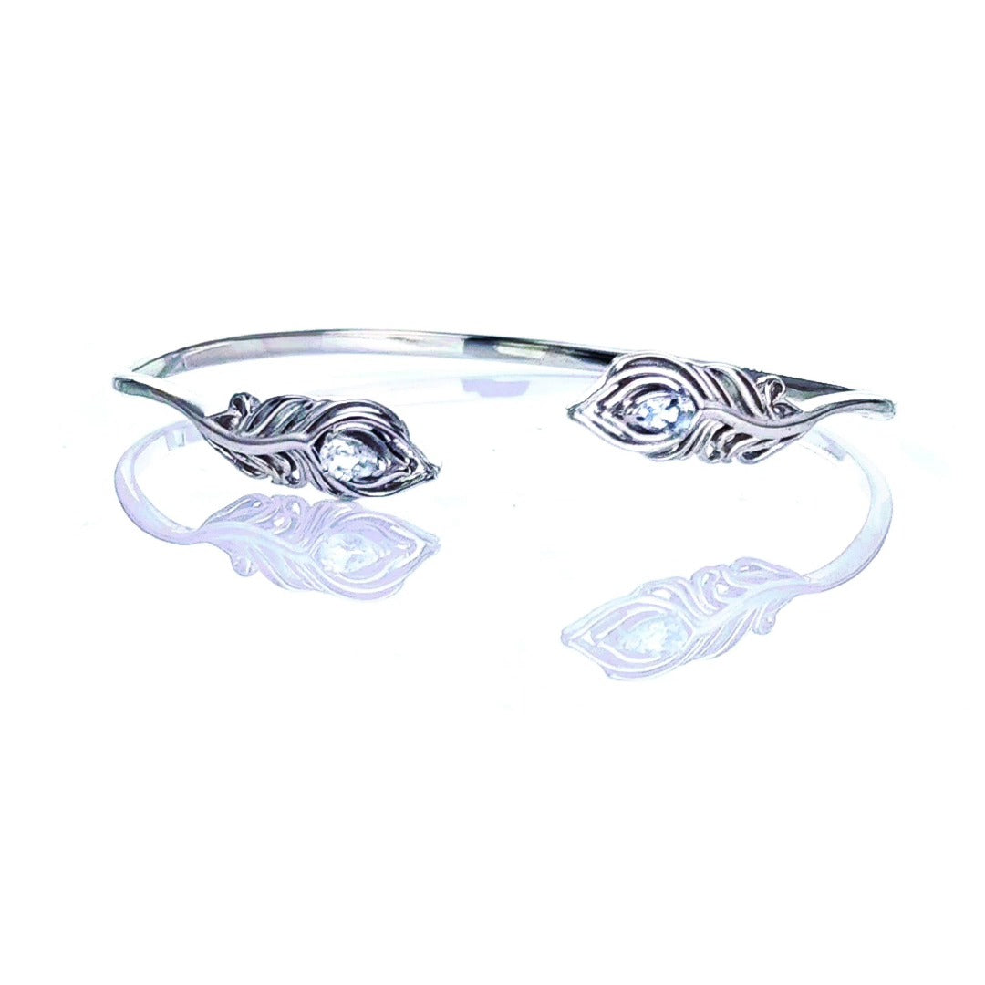 Aquamarine Bangle Sterling Silver Natural Blue Gemstones Peacock Feather Hallmark