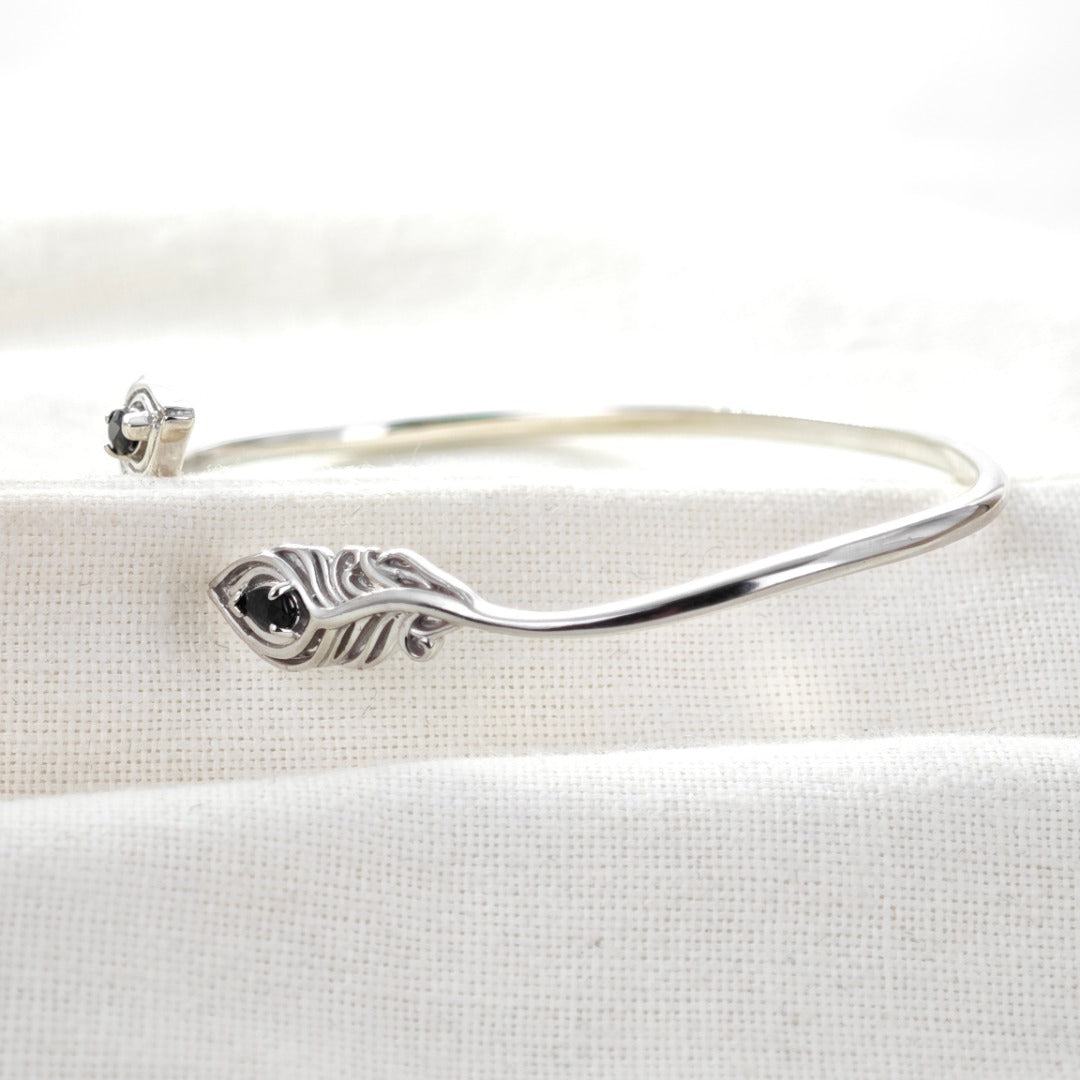 Sapphire Bangle Cuff Sterling Silver Peacock Feather Natural Gemstones Hallmarked