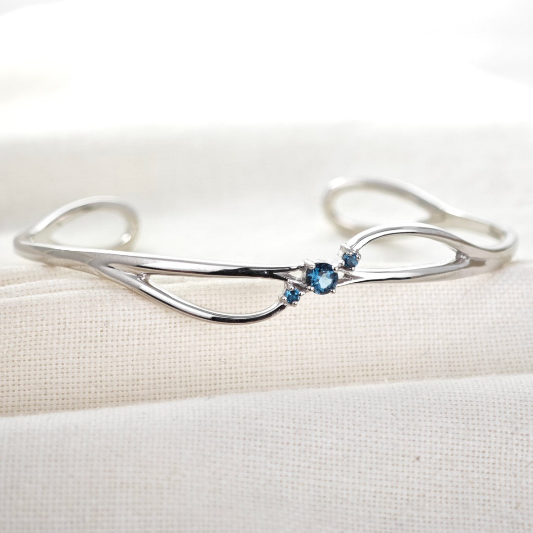 Topaz Bangle Sterling Silver Trilogy London Blue Treated Natural Gemstones