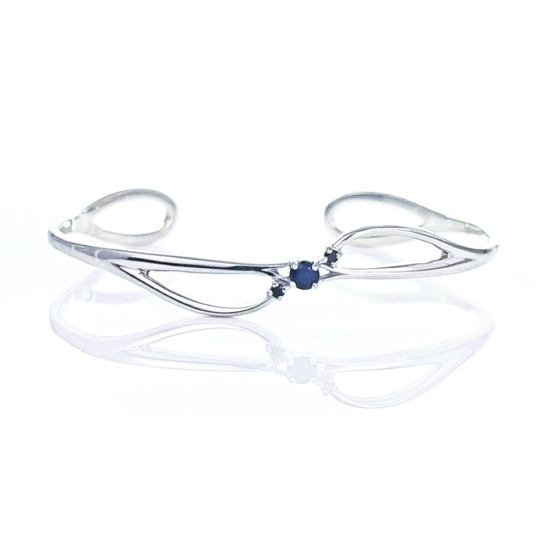 Sapphire Bangle Sterling Silver Inky Blue Natural Gemstone Trilogy Hallmarked