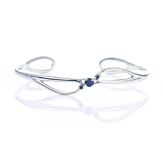 Sapphire Bangle Sterling Silver Inky Blue Natural Gemstone Trilogy Hallmarked