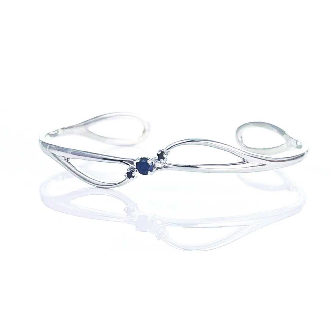 Sapphire Bangle Sterling Silver Inky Blue Natural Gemstone Trilogy Hallmarked