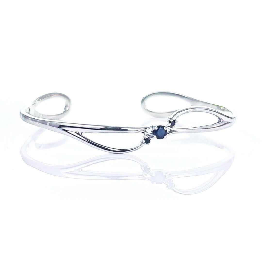 Sapphire Bangle Sterling Silver Inky Blue Natural Gemstone Trilogy Hallmarked