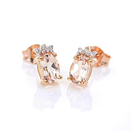 9ct Morganite Diamond  Earrings Studs Rose Gold Pink  0.82 ct  Natural Gemstone