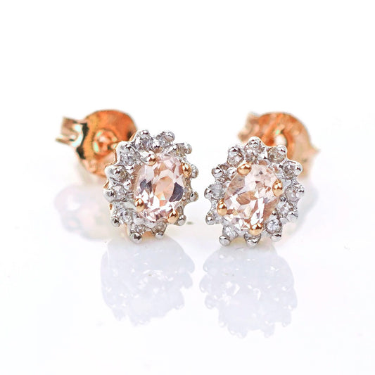 9ct Morganite Diamond  Earrings Studs Rose Gold Pink  0.3 ct  Natural Gemstonee