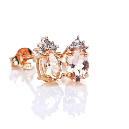 9ct Morganite Diamond  Earrings Studs Rose Gold Pink  0.82 ct  Natural Gemstone