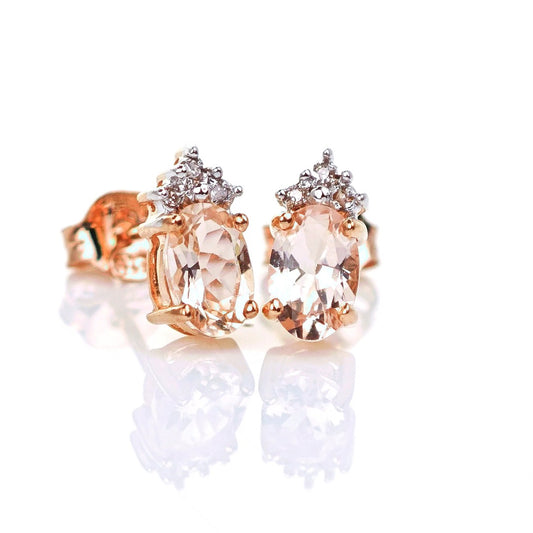 9ct Morganite Diamond  Earrings Studs Rose Gold Pink  0.82 ct  Natural Gemstone