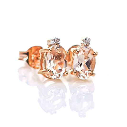 9ct Morganite Diamond  Earrings Studs Rose Gold Pink  0.82 ct Natural Gemstone