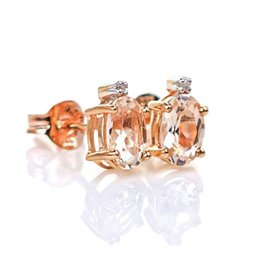9ct Morganite Diamond  Earrings Studs Rose Gold Pink  0.82 ct Natural Gemstone