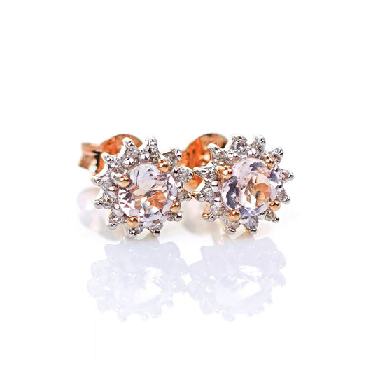 9ct Morganite Diamond  Earrings Studs Rose Gold Pink  0.46 ct  Natural Gemstone