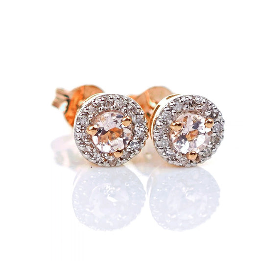 9ct Morganite Diamond  Earrings Studs Rose Gold Pink  0.29 ct  Natural Gemstone