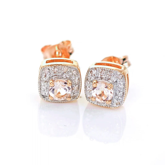 9ct Morganite Diamond  Earrings Studs Rose Gold Pink  0.29 ct  Natural Gemstone