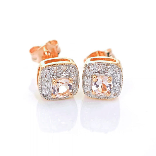 9ct Morganite Diamond  Earrings Studs Rose Gold Pink  0.29 ct  Natural Gemstone