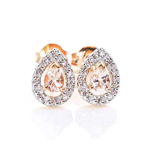 9ct Morganite Diamond  Earrings Studs Rose Gold Pink  0.32 ct  Natural Gemstone