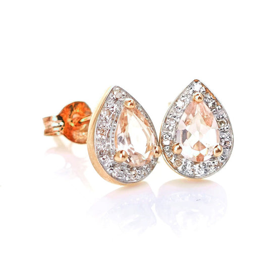9ct Morganite Diamond  Earrings Studs Rose Gold Pink  0.58 ct  Natural Gemstone