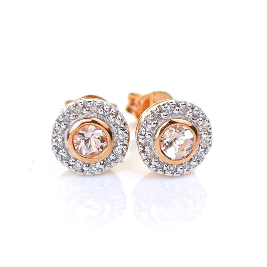 9ct Morganite Diamond Earrings Studs Rose Gold Pink 0.31 ct Natural Gemstone