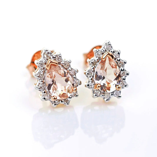9ct Morganite Diamond Earrings Studs Rose Gold Pink 0.66 ct Natural Gemstone