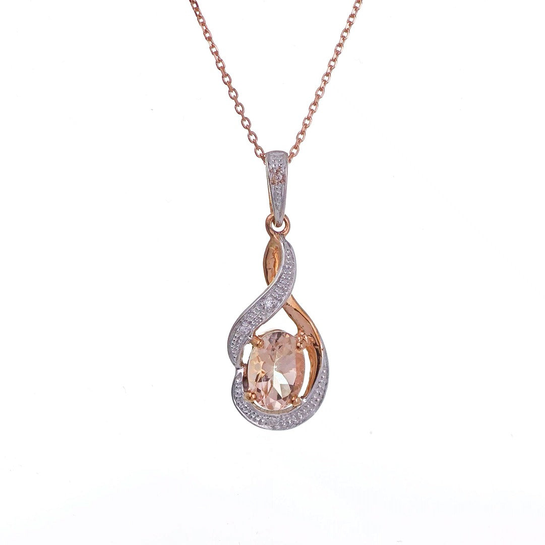 9ct Morganite Diamond  Necklace Rose Gold Pink  0.65 ct   Natural Gemstone