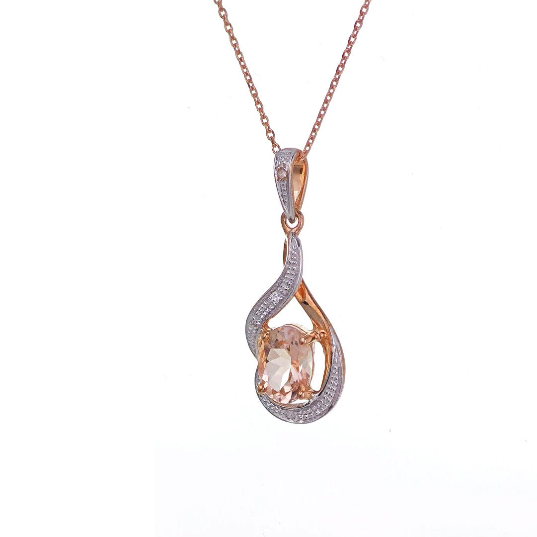 9ct Morganite Diamond  Necklace Rose Gold Pink  0.65 ct   Natural Gemstone