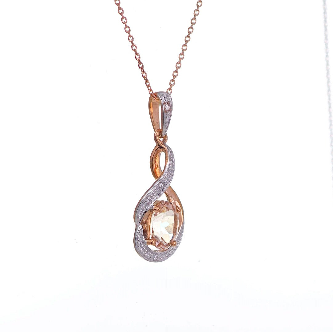 9ct Morganite Diamond  Necklace Rose Gold Pink  0.65 ct   Natural Gemstone