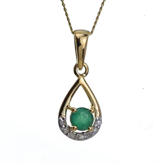 9ct Emerald Necklace Yellow Gold 0.23ct Green Round Natural Gemstone