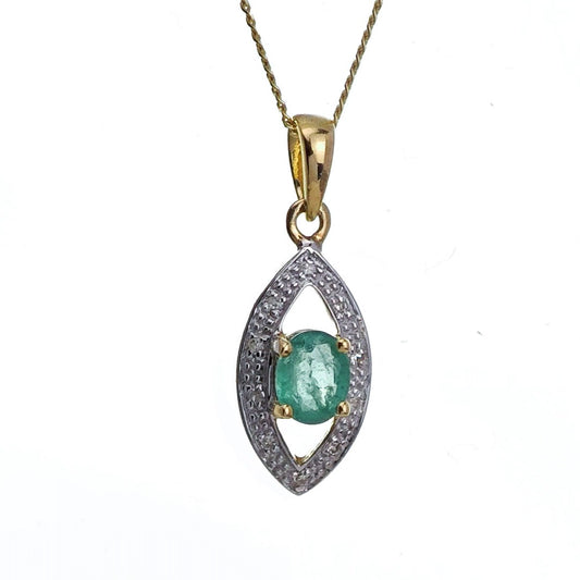 9ct Emerald Necklace Yellow Gold 0.39ct Green Oval Natural Gemstone