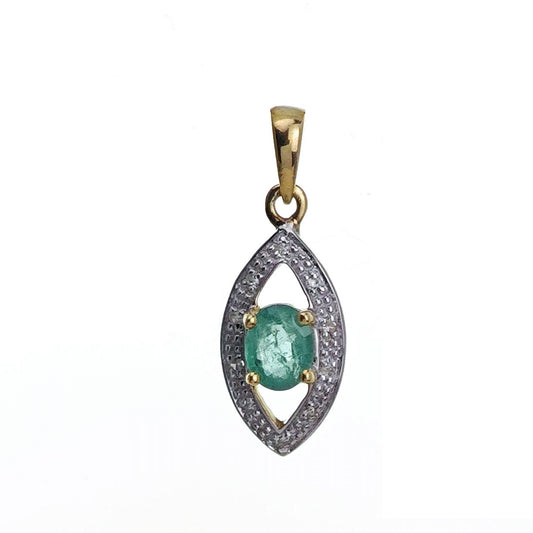 9ct Emerald Necklace Yellow Gold 0.39ct Green Oval Natural Gemstone