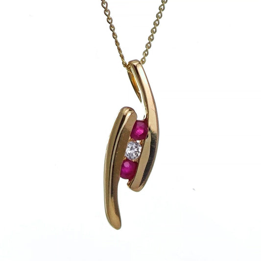 9ct Ruby Necklace Yellow Gold 0.1ct Red Round Natural Gemstone