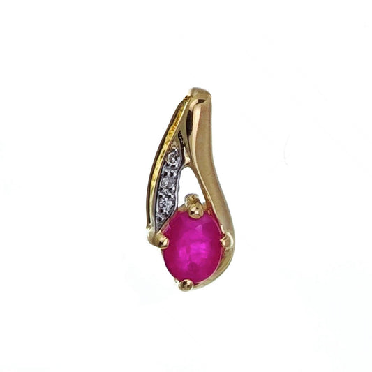 9ct Ruby Diamond Necklace Yellow Gold 0.46ct Red Oval Natural Gemstone