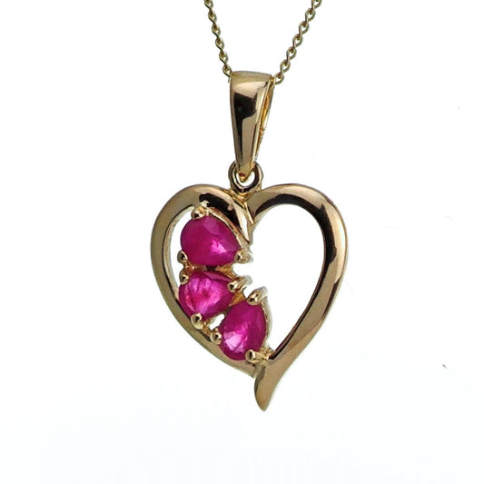 9ct Ruby Heart Necklace Yellow Gold 0.58ct Red Pear Natural Gemstone