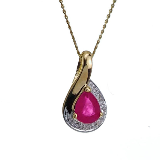 9ct Ruby Necklace Yellow Gold 0.42ct Red Pear Natural Gemstone