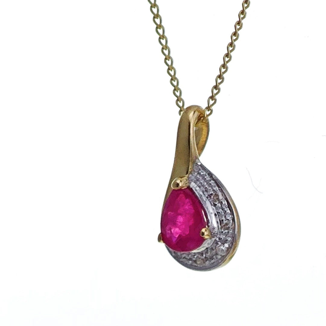 9ct Ruby Necklace Yellow Gold 0.42ct Red Pear Natural Gemstone