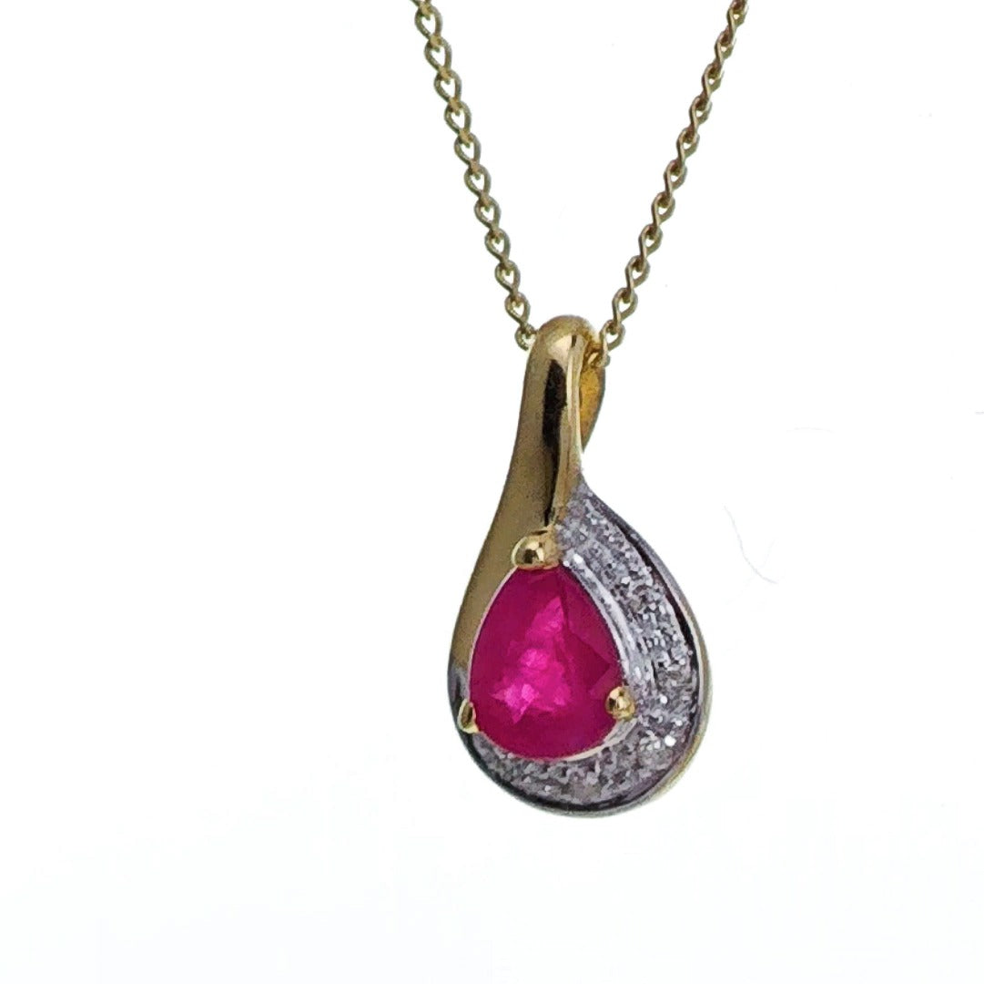 9ct Ruby Necklace Yellow Gold 0.42ct Red Pear Natural Gemstone