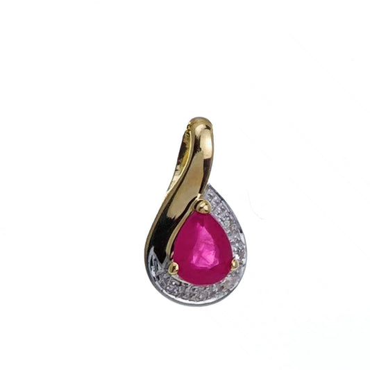 9ct Ruby Necklace Yellow Gold 0.42ct Red Pear Natural Gemstone